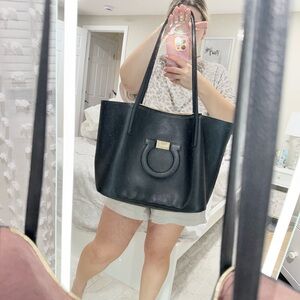 Salvatore Ferragamo Black pebbled tote with Wristlet
